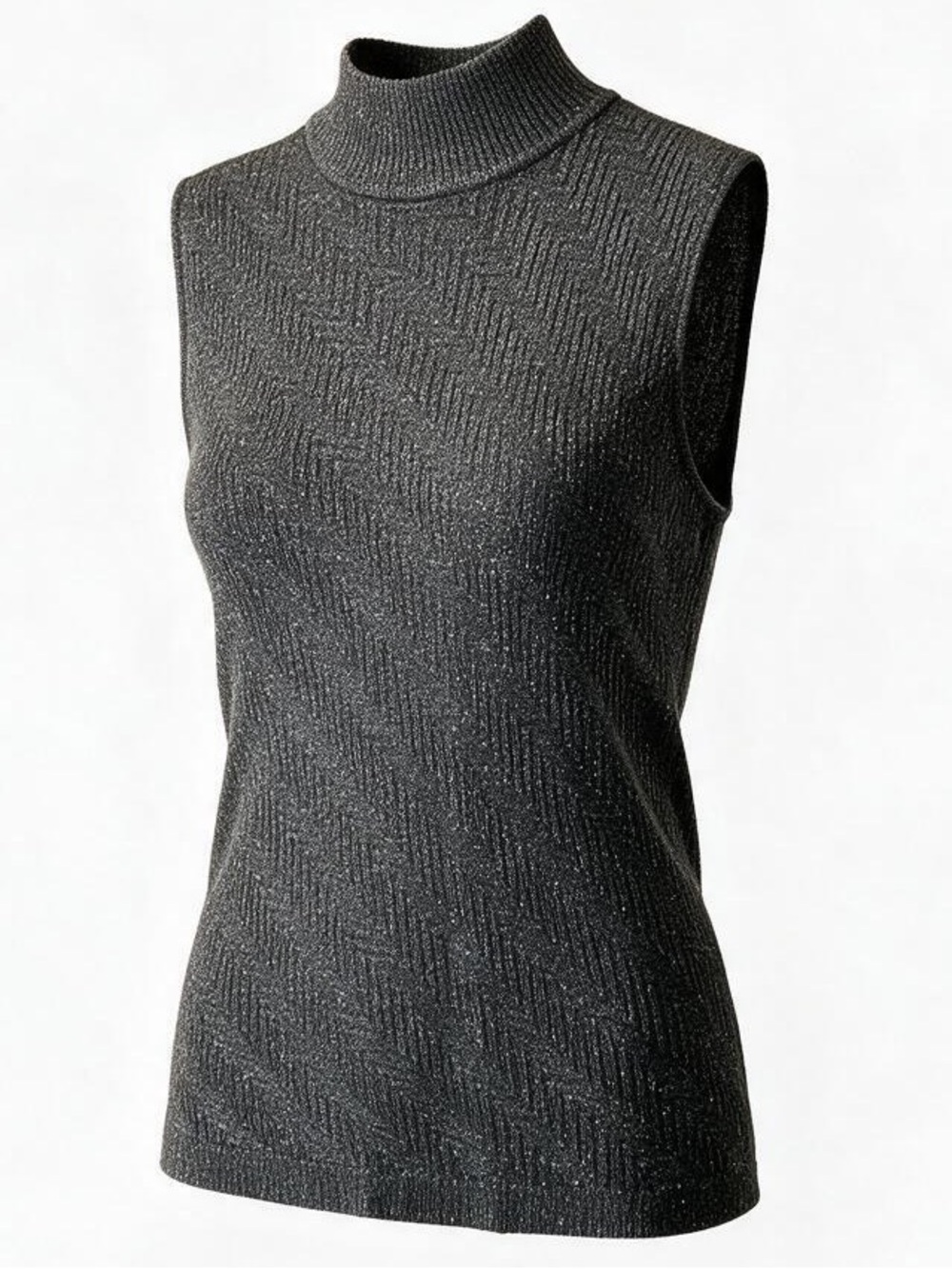 DANA BUCHMAN Metallic Shimmer Knit Mock Neck Sleeveless Sweater Quiet Luxury